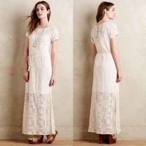 Anthropologie Llika Ivory Lace Maxi Dress with Tassel Waist